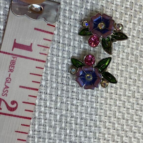 Stunning large floral enamel stud earrings pretty feminine Twee Cottagecore - Picture 5 of 7